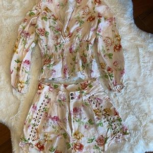 The Kooples two piece linen antique floral set size 1, 2 XS small white floral